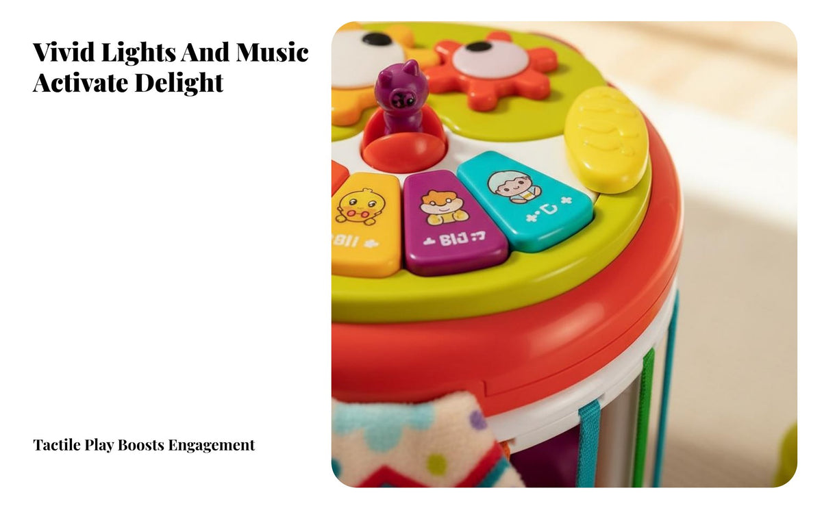 Early Learning Elastic Band Sensory Bin Music and Lights Infant Toy Develops Fine Movement Skills Musical Drum Multi-Functional Design for Babies, Toddlers, Parents, Playroom, Nursery, Daycare, Living Room