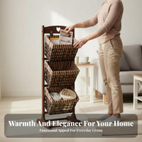 triple-tier Woven Organizer Floor-Standing publication holder floor area Saving for Living Room