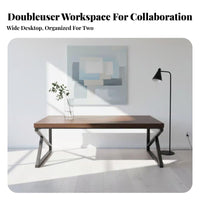 Two-Person Desk with Hutch sturdy wood Wood Construction 2-Person Desk with central Storage Integrated shelving unit Study Table for partners, Colleagues, Bedroom