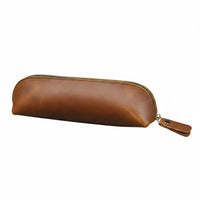 Multi-Purpose Leather Writing Instrument Case Minimalist Design Zippered Pen Pouch Multifunctional Crazy Horse Leather Bag Long-Lasting for Students, Professionals, Artists, School, Office, Travel