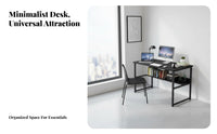 Space Saving Design Simple Writing Desk Easy To Assemble Home Office Study Desk Sturdy and Long-Lasting Metal Frame Study Table Modern Design for Students, Renters, Professionals, Bedroom, Dorm Room