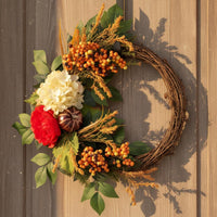 Pumpkin Flower Wreath Ready to Hang Autumn Harvest Wreath Farmhouse Style for Porch