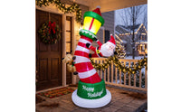 Inflatable with Santa and Reindeer Lighted Inflatable Yard Decor Festive Christmas Inflatable with Santa for Lawn, Garden