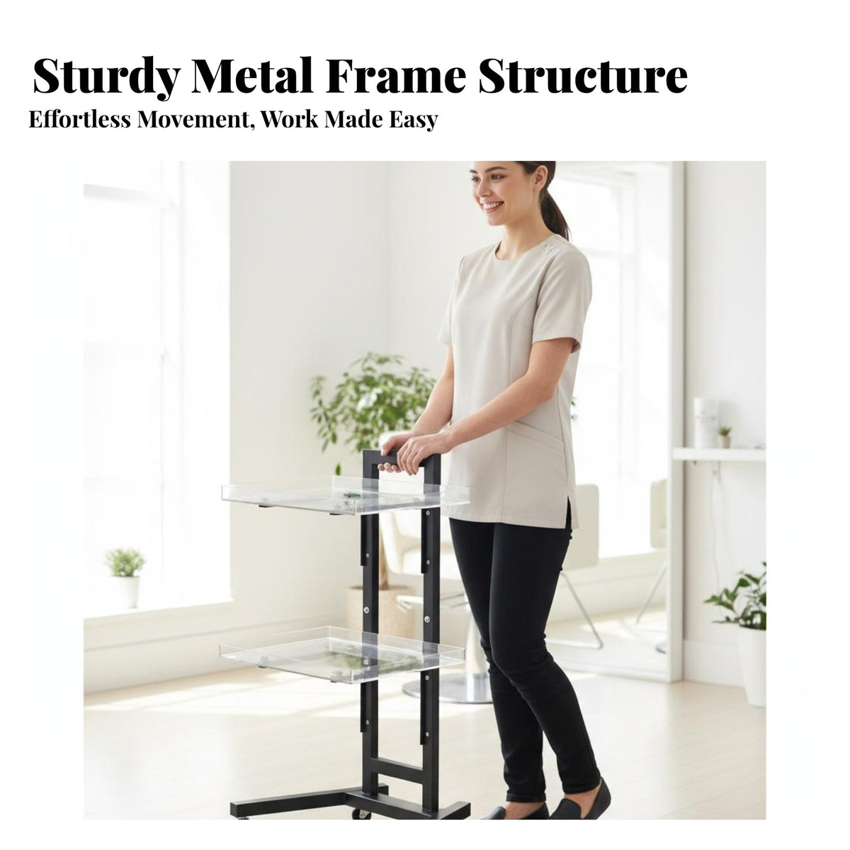 Foldable Salon Trolley Acrylic Trays Portable Cosmetic Trolley Hairdressing Tool Cart Space-Saving 2-Tier Rolling Cart