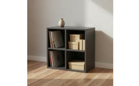 Mid-Century-Century Design Black Swing Door Cabinet Space-Saving Vinyl Storage Cabinet Easy to Clean Album Player Stand Accessible Compartments for Music Corner