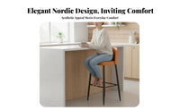 Nordic design Upholstered Bar Stool with Backrest Modern Minimalist Design Counter Chair Stable Base Seating Furniture Integrated Footrest for Homeowners, Adults, Restaurant Owners, Kitchen Island, Shop, Cafe, Dining Room