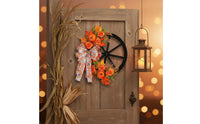 Wagon Wheel Wreath Artificial Flowers Fall Pumpkin Wreath Waterless Design Door Hanging