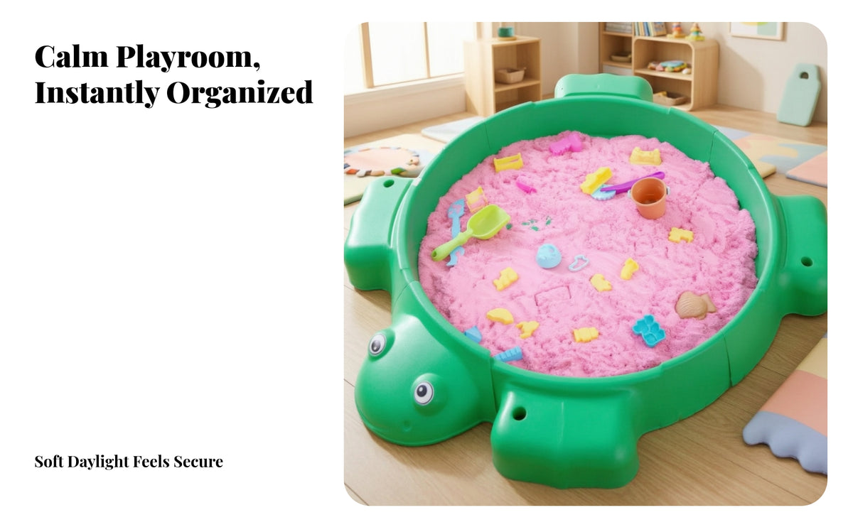 Covered Turtle Sandbox Shallow Sandbox with Lid Eco-Friendly Sand and Water Table Adjustable for Toddlers, Playroom