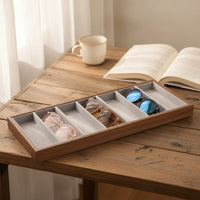 Eyeglass Display Tray Wood-Grain Sunglasses Tray Glasses Holder Soft-Lined Eyewear Organizer Safeguarding for Retailers, Dresser