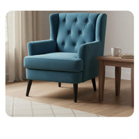 Modern Design Button-Tufted Wingback Chair Comfortable Cushion Button-Tufted Wingback Armchair Sturdy Frame Living Room Furniture Skin-Friendly Upholstery for Office Workers, Homeowners, Readers, Balcony, Bedroom, Reading Nook, Reception Area