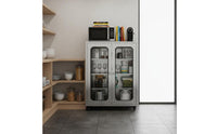 Stainless Steel Kitchen Cabinet Rust-Resistant Sliding Door Cupboard On Wheels Mobile Pantry Cabinet for Dining Room