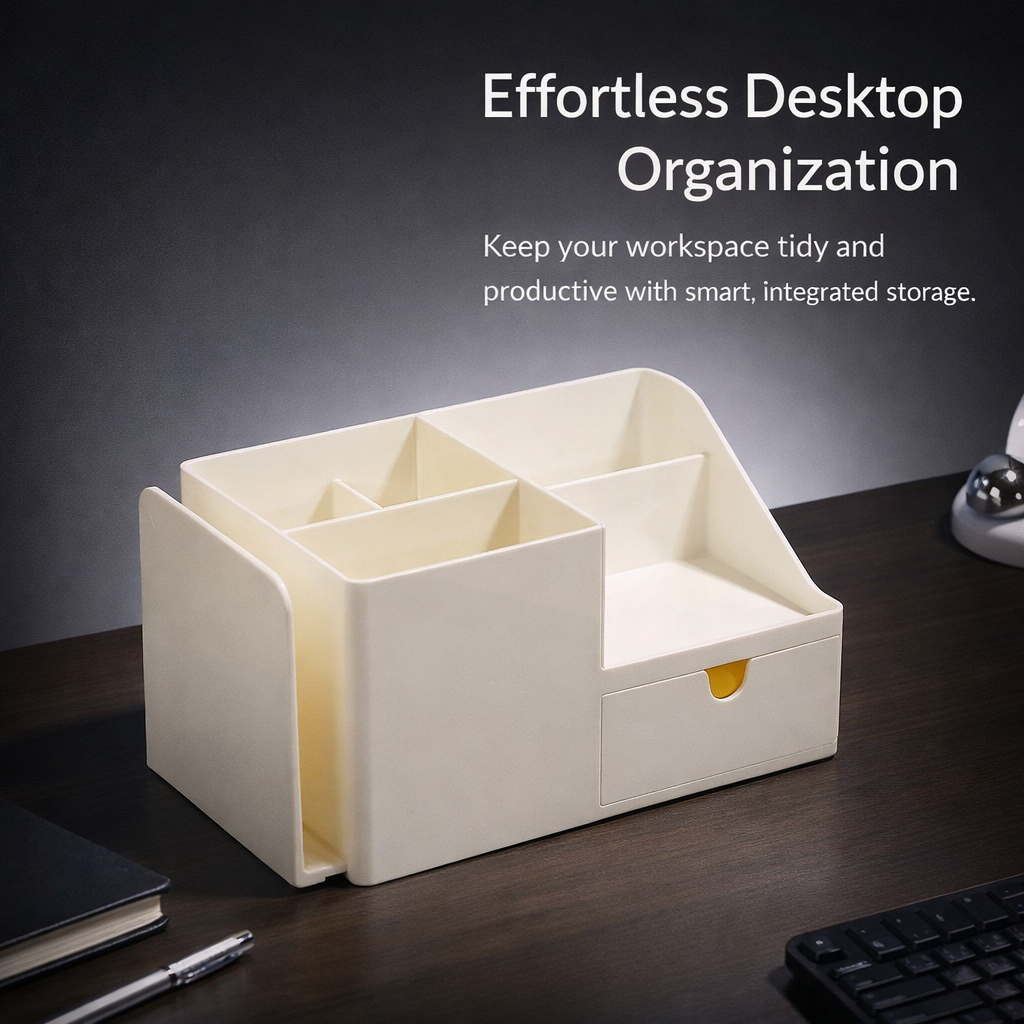 Multifunctional Desk Organizer with Drawer, Desktop Storage for Home Office Accessories, Pen Holder Stationery Organiser for Study Table