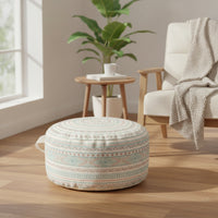 Cotton Floor Cushion with Handle Geometric Floor Ottoman Portable Round Pouf Padded for Living Room, Reading Corner