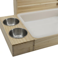 Wood Hay Feeder with Built-in Food Bowl, Upper Entry Rack for Guinea Pigs, Freestanding Pig Hay Holder for Chinchilla Hamster, Less Waste