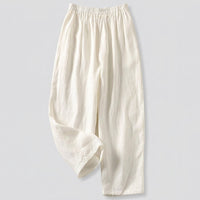 Linen Trousers Womens Wide Leg with High Waist Elastic Band, Blend Summer for Casual Wear, Cropped Harem Pants UK