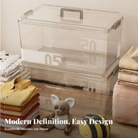 Large Capacity Transparent Lidded Tote transparent Latching Tote With Handles Storage Box multipurpose for Apartment Dwellers, awayice Workers, Playroom, Bedroom, Closet, Classroom