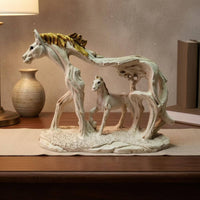 Hollow-out Resin Horse Figurine Textured Base Horse Sculpture Gold Accent Display Piece Rectangular Plinth for Study