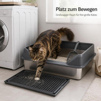 Stainless Steel Cat Litter Box with Anti-Splash Hood and Litter Mat