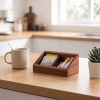 Wooden Storage Divider Box 2-Compartment Divided Storage Box Slanted Front Wooden Organizer for Office Desk
