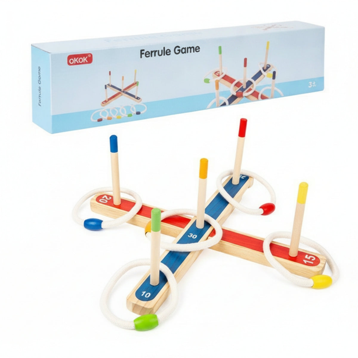 Rope Rings Peg Hoop Game Colored Strips Wooden Hoop Toss Board for Children