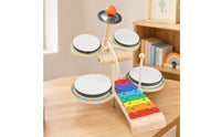 Wooden Percussion Table Multifunctional Music Station Toddler-Friendly Musical Toy with Cymbals Educational for Toddlers, Kids, Beginners, Playroom, Preschool, Nursery