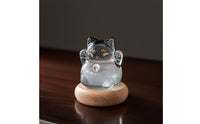 Cat Atmospheric Glass Tabletop Atmospheric Glass with Wooden Base Petite felineShaped Weather Bottle for Friends, Desk, Office, Bedside Table