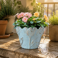 Flower-Shaped Cement Planter Outdoor Use European Style Planter Rustic Look Garden Decor for Balcony