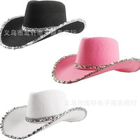 Pink and Black Cowboy Hat with Silver Trim for Halloween