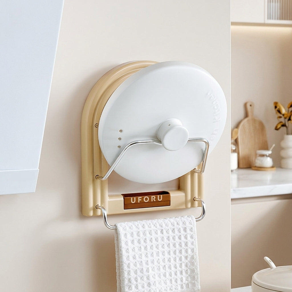 Pot Lid Holder Wall Mount Organiser, No Drill Lid Holder, Small Kitchen Organiser, Aluminium Alloy Rack for Cupboard Storage