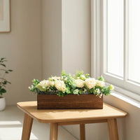 Faux Peony Centerpiece Decorative Fake Eucalyptus Centerpiece Realistic Flower Arrangement with Wooden Box for Dining Table