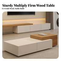Minimalist design Coffee Table with Drawers Nordic Design Low Table with Drawer and Shelf Two-Ta single Finish Household Furniture Spacious Storage for Apartment Dwellers, Homeowners, Families, Living Room, Lounge Area, Home