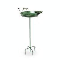 Vintage Green Copper Bird Bath Feeder Flower-Shaped Metal Bird Bath Shallow Basin Garden Decor Ground Stake for Park, Scenic Area, Balcony