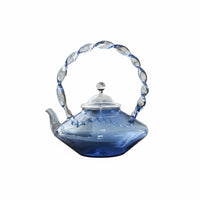 Blue Glass Teapot Heat Resistant Twisted Handle Glass Teapot Elegant Design