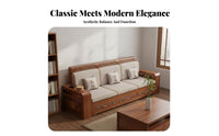 Walnut Wood Carved Sofa Set Double Use Winter Summer Chinese Design Wooden Sofa Mortise and Tenon Joinery Sectional Couch with Storage for Families
