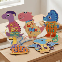 Printed Wooden Animal Lacing Toy Smooth-Cut Edges Animal Lacing Board Colored Fine Motor Threading Toy Hand-Eye Coordination for Children