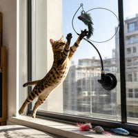 Interactive Cat Teaser Toy with Suction Cup Base and Replaceable Heads