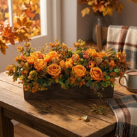 Artificial Flower Arrangement with Wooden Box Rustic Floral Centerpiece with Wooden Completely Full Artificial Floral Centerpiece
