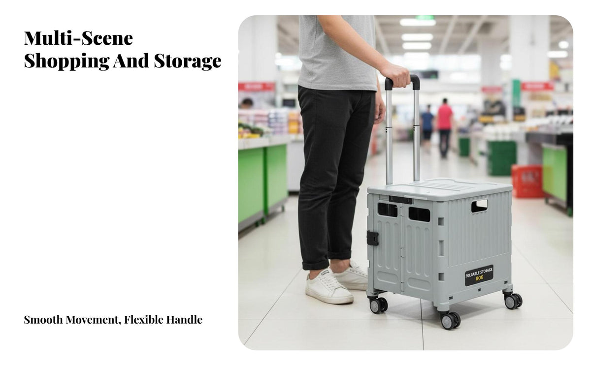Foldable Shopping Cart Large Capacity Foldable Utility Cart Space Saving Portable Trolley with Wheels for Seniors, Adults, Supermarket, Moving, Travel