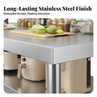 Stainless Steel Work Table Easy to Clean Stainless Steel Workbench Sturdy and Hard-Wearing Commercial Food Prep Station for Caterers, Bar, Workshop