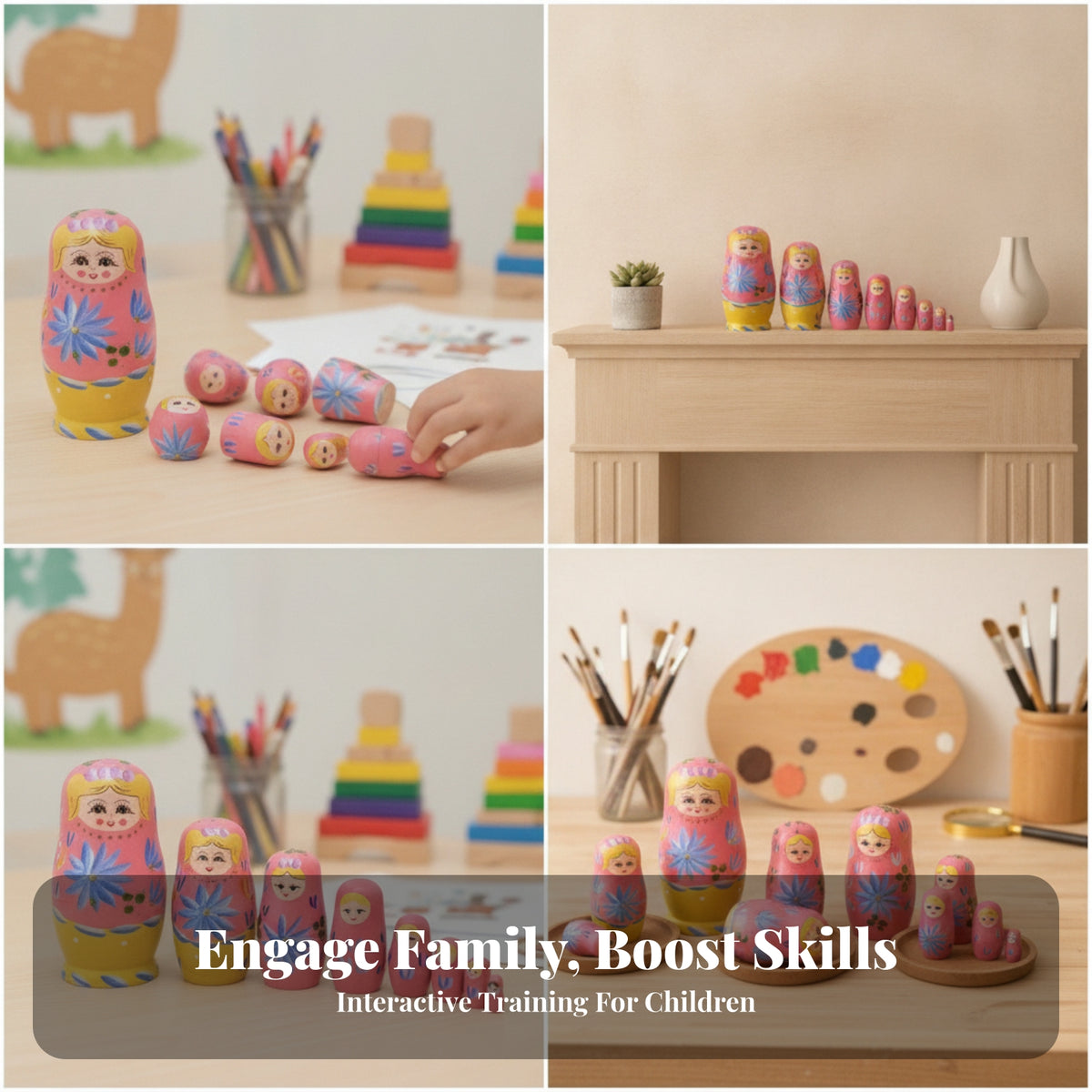 7 Pieces Hollow Stacking Doll Set Russian Nesting Doll Display Item Stackable Graduated Sizes Home Decoration for Desktop