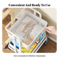 Mobile with Wheels Foldable Rolling Bookshelf Space-Saving 3-Tier Collapsible Trolley Large Storage Capacity Utility Trolley Multi-Functional for Office Workers, Homeowners, Study Room, Classroom, Bedroom, Kitchen