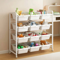 Toy Storage Organizer with Bins Toy Storage Organizer with Wheels Multi-Tier Furniture for Young Children, Parents, Playroom, Nursery