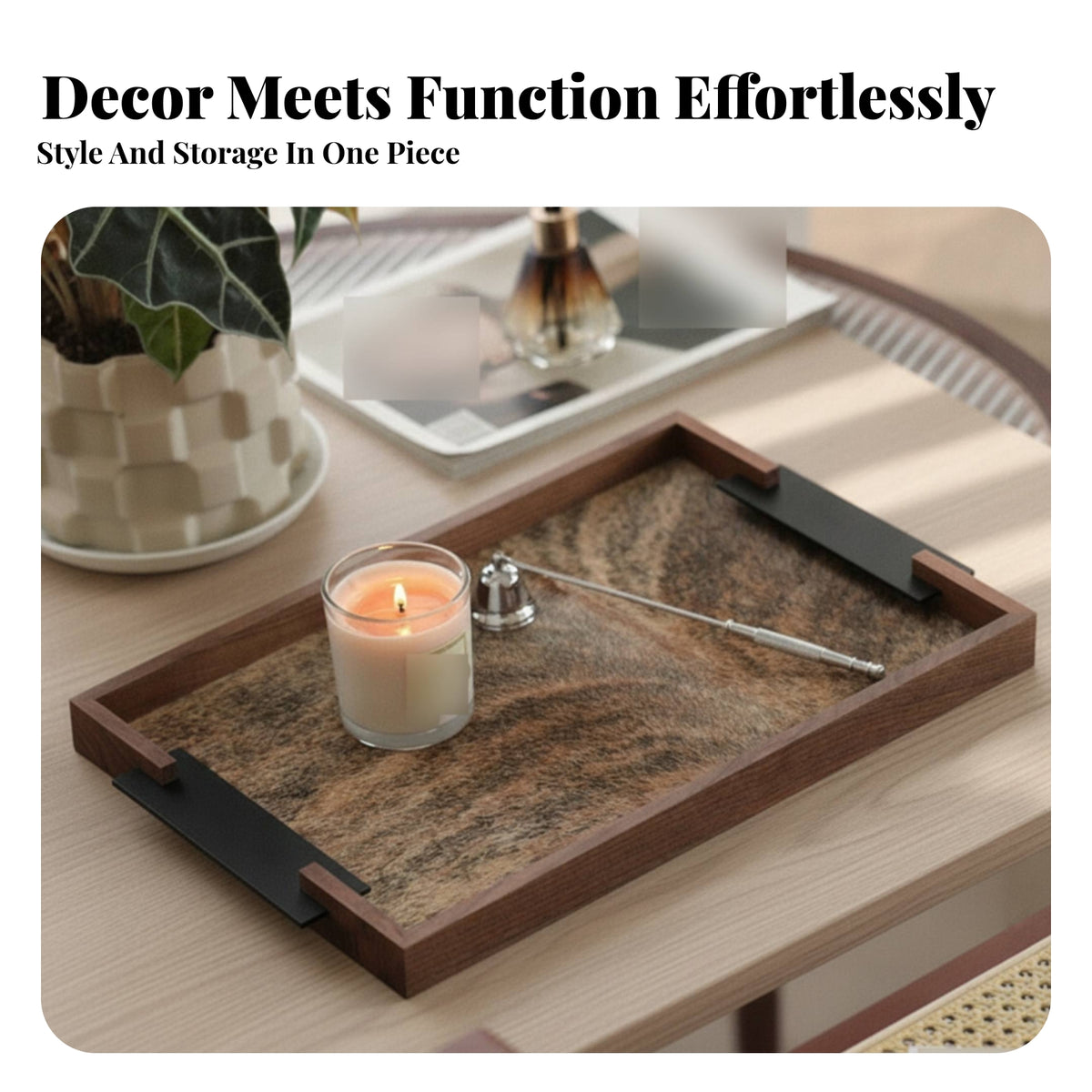 Walnut-Framed Tray Shallow decorative Tray Easy to Clean Accessory