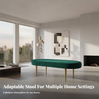 plush fabric Upholstery Oval End-of-Bed Seat Light Luxury Design End-of-Bed Bench Modern design Accent Stool Sturdy Metal Legs for Interior Designers, Homeowners, Adults, Bedroom, changing area, Walk-in Closet, Entryway