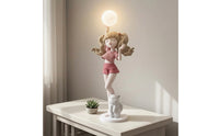 Girl Figurine with Lamp Decorative Girl Statue with Glowing Sphere Whimsical Lamp Figurine for Bedroom