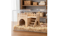 Wooden Hamster House Transparent Acrylic Hamster Cage Accessory Wood Pet Villa for Syrian Hamsters, Enclosure