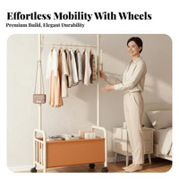 Lockable Casters Rolling Clothes Rack Easy Mobility Rolling Clothes Rack with Storage Space-Saving Mobile Coat Stand with Basket Multi-Functional for Apartment Dwellers, Homeowners, Students, Bedroom, Small Areas, Entryway, Dorm Room
