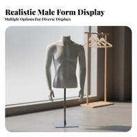 Half Body Mannequin Display Stable Base men's Clothing Display Stand Detachable Arms Half Body Clothing Form for Retailers, Tailors, Showrooms, Studio
