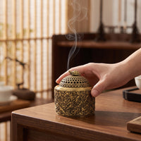 Tabletop Scent Holder Decorative Scent Holder with Lid Vintage Brass Censer for Desk
