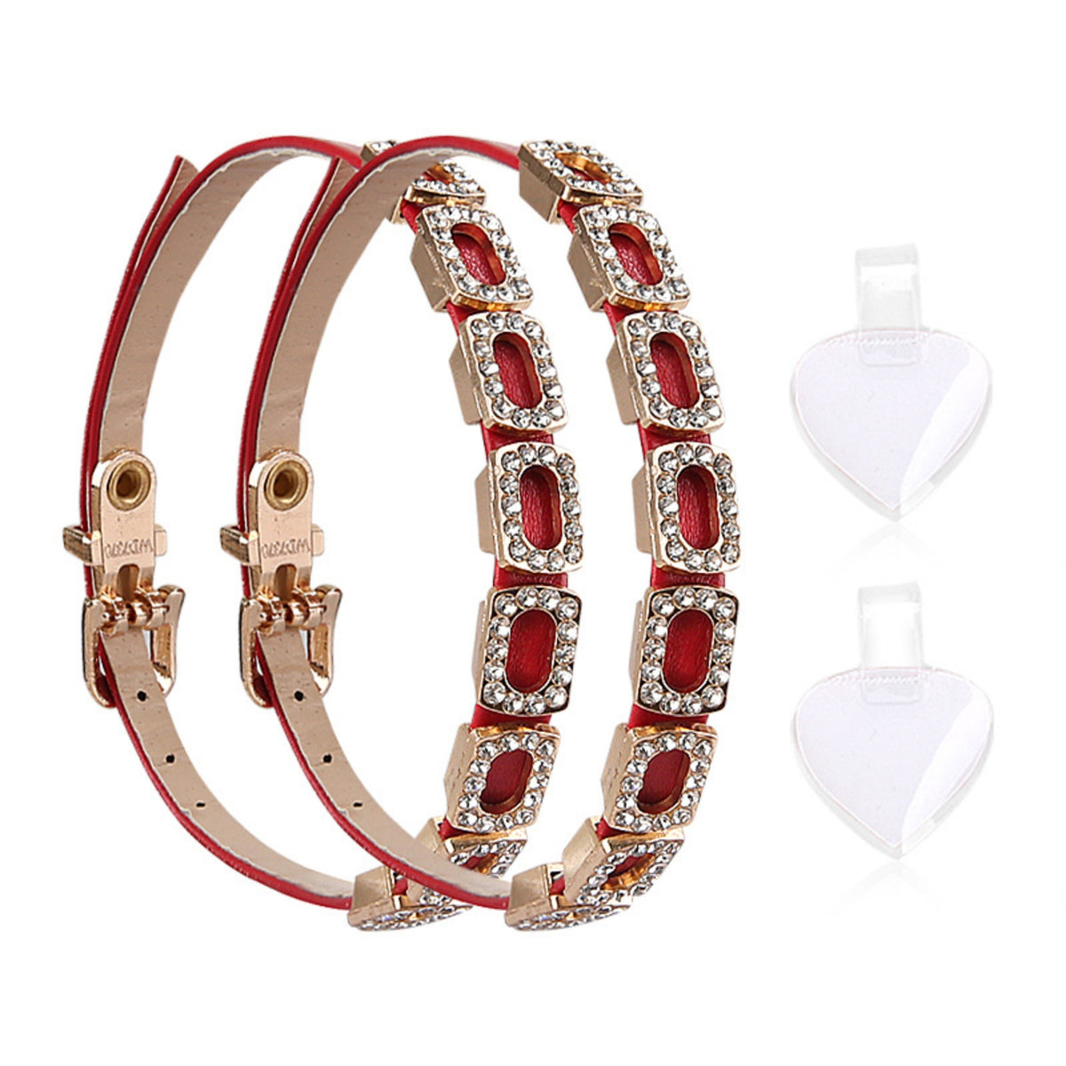 Detachable Shoe Straps with Buckle Rhinestone-Set Shoe Straps with Rhinestones Adjustable Faux-Leather for Women, Pumps